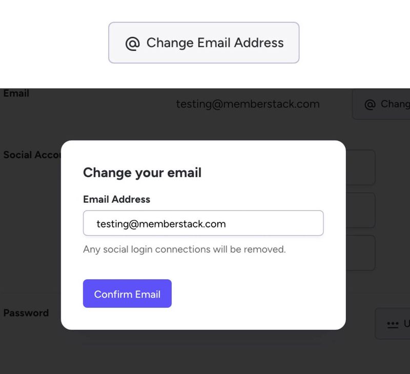 Change Email Modal Free flow Component